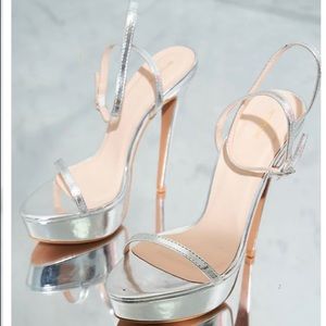 PLT Silver Platform Stiletto Heels